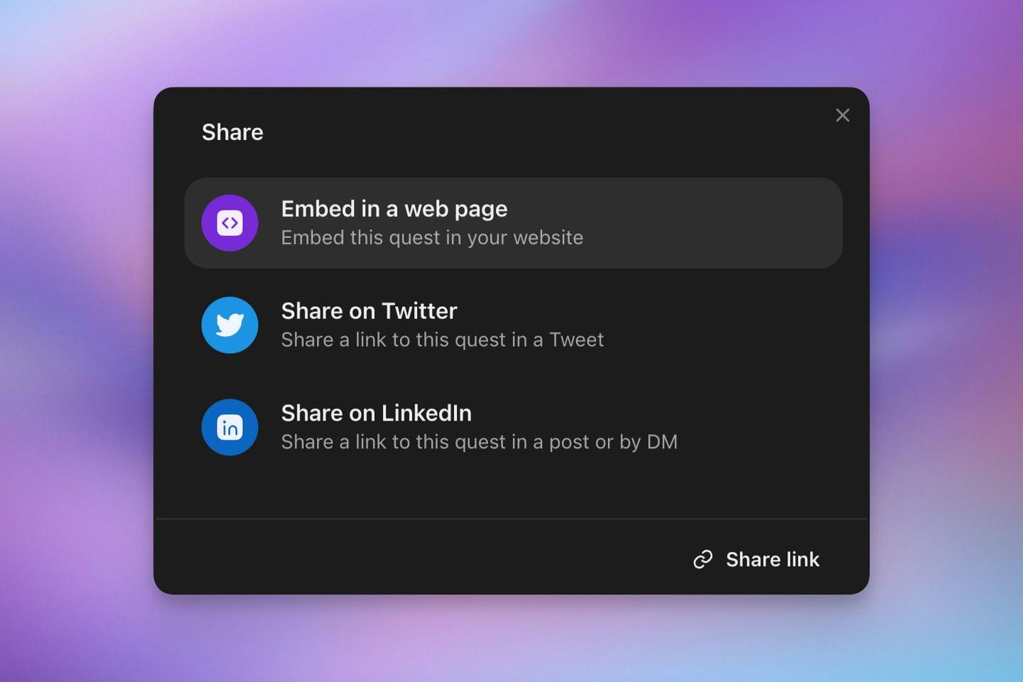 Embed quests on your website